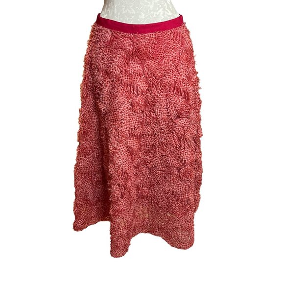 Akris Punto Womens Skirt Size 6 Red Gingham Organdy Rosette Applique Tulle Midi - Picture 4 of 12